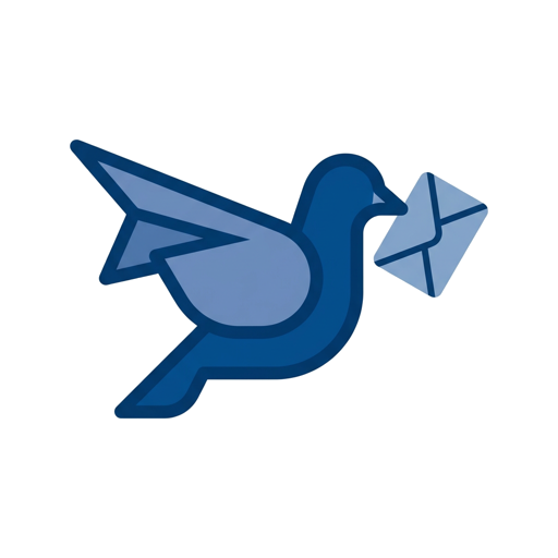 Postbird 信鸽 Logo：蓝色信鸽衔信封